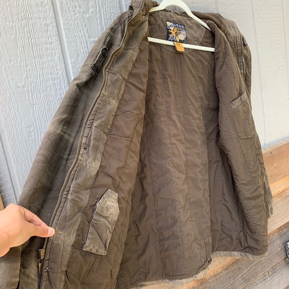 IVFZ heavy quilted distressed khaki canvas army utility jacket full zip coat - Picture 12 of 12